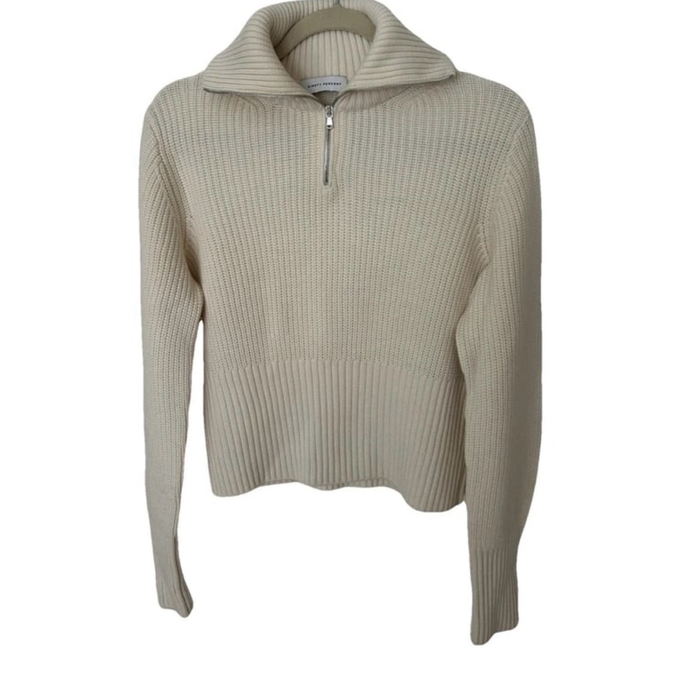 Cream Ribbed Sweater with Zip Collar